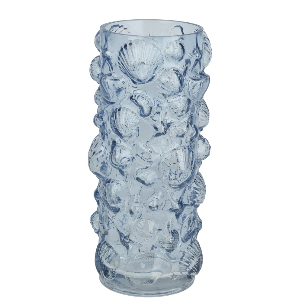 Βάζο Διακοσμητικό Γυάλινο Με Ανάγλυφα Κοχύλια Sky Blue 26cm Decoris 860475 - 