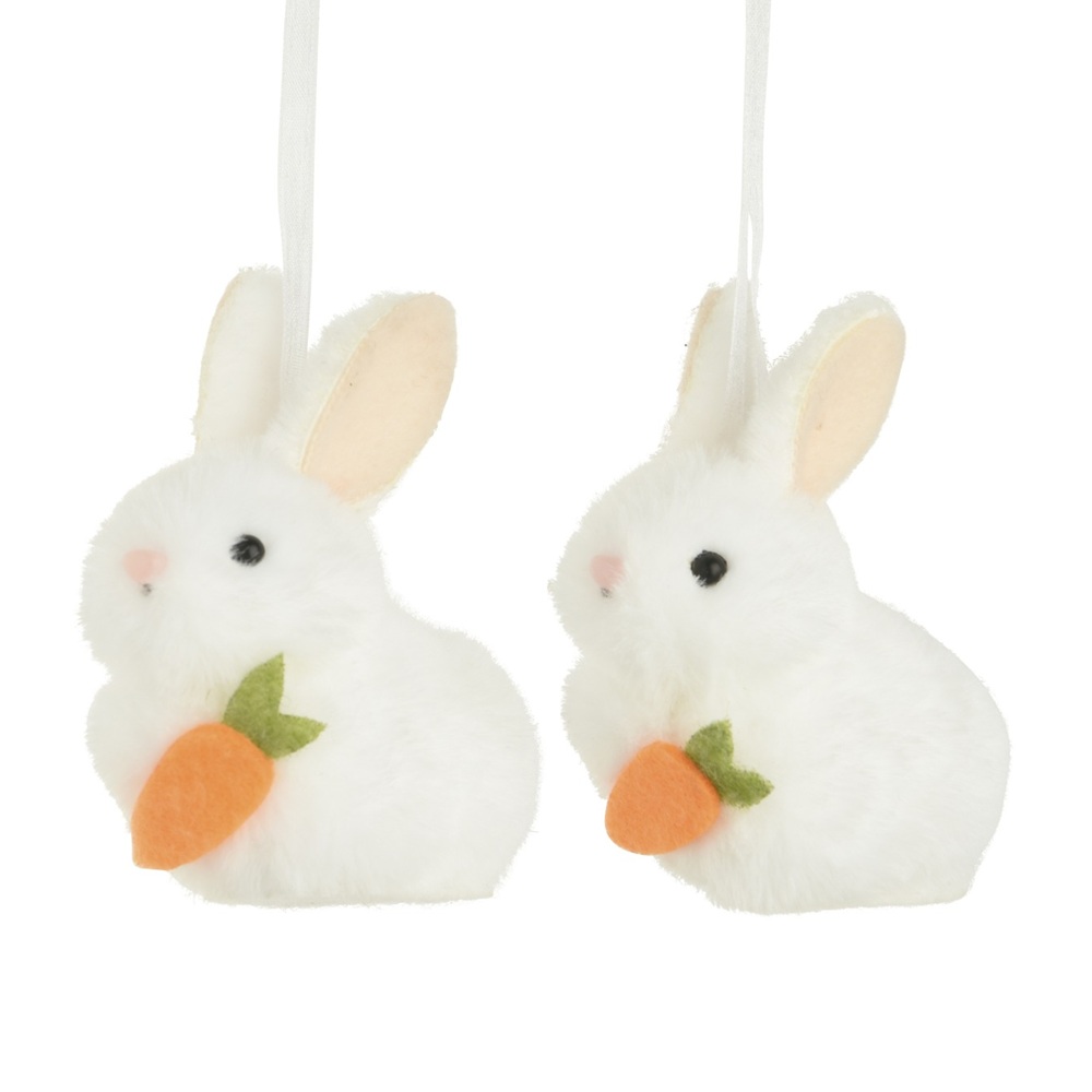 Κρεμαστό Διακοσμητικό Λαγουδάκι Polyester Λευκό Με Καρότο 6x5x7cm Kaemingk 870609-1 - 