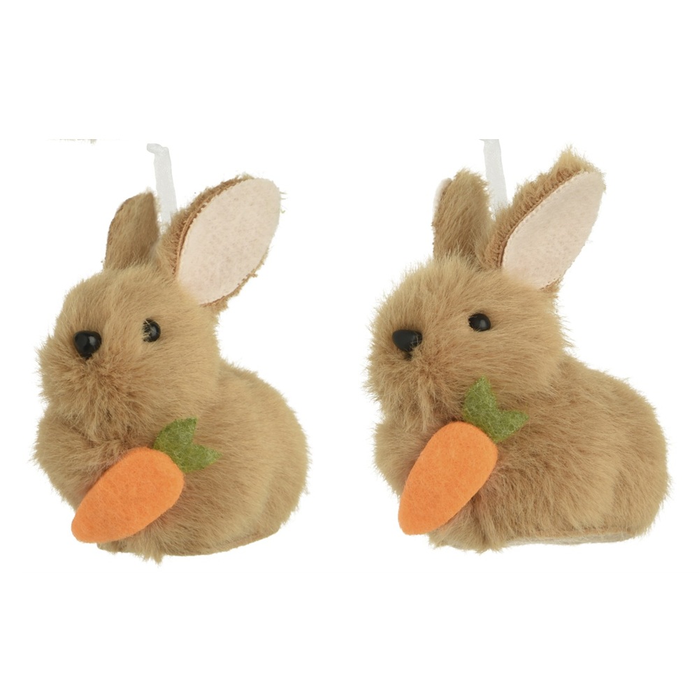 Κρεμαστό Διακοσμητικό Λαγουδάκι Polyester Καφέ Με Καρότο 6x5x7cm Kaemingk 870609-3 - 