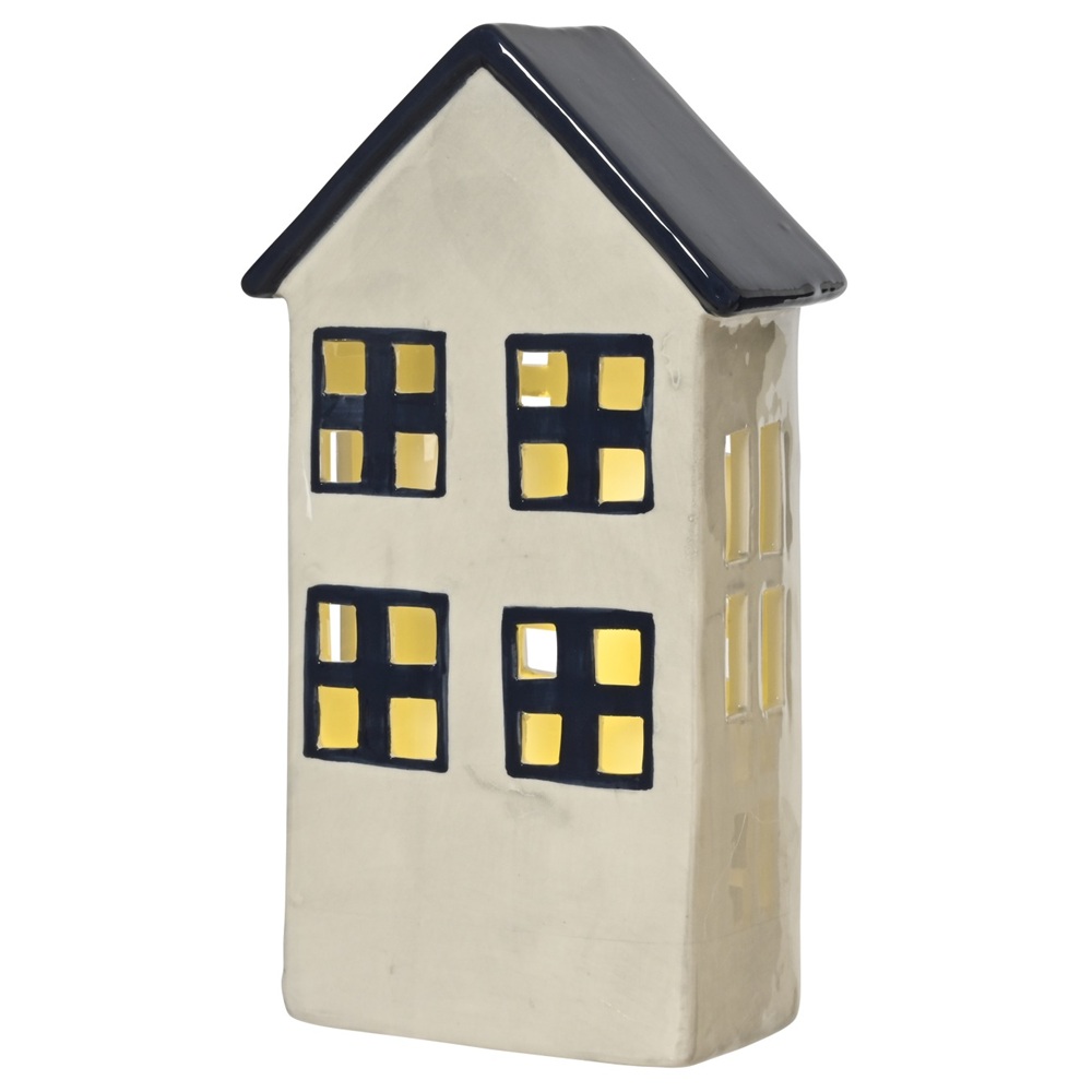 Διακοσμητικό Σπιτάκι LED Δολομίτης Λευκό Με Μπλε Παράθυρα 13,2x6,5x24εκ Lumineo 871281-2 - 