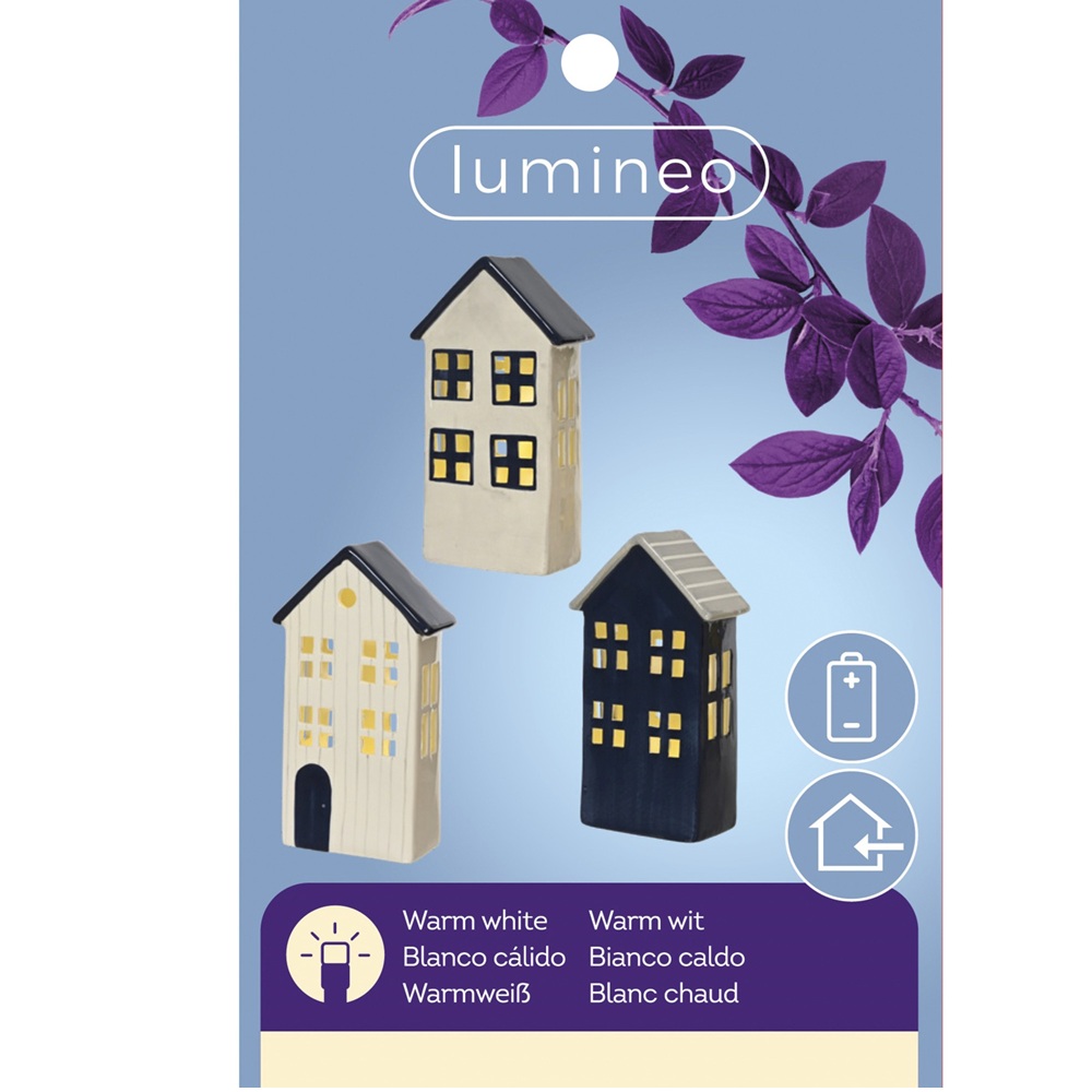 Διακοσμητικό Σπιτάκι LED Δολομίτης Λευκό Με Μπλε Παράθυρα 13,2x6,5x24εκ Lumineo 871281-2 - 2