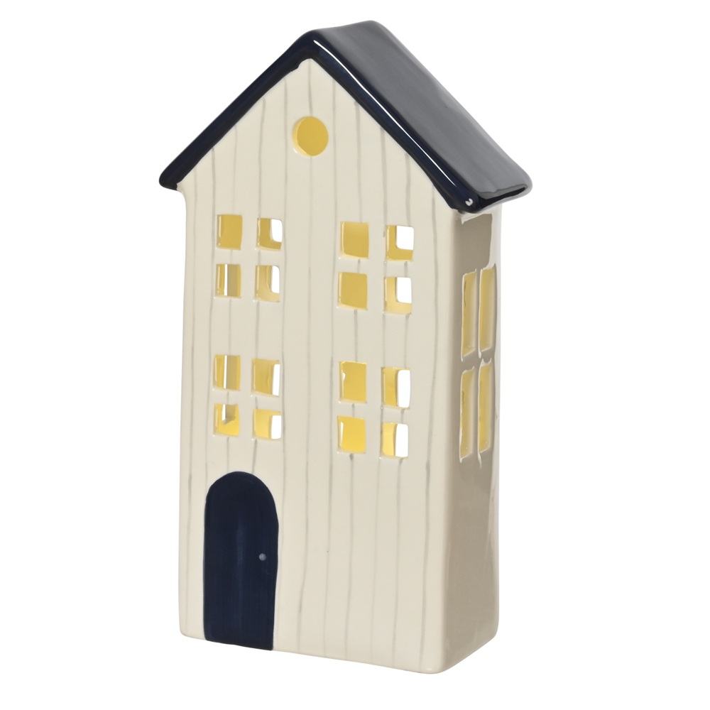 Διακοσμητικό Σπιτάκι LED Δολομίτης Λευκό Με Μπλε Πόρτα 13,2x6,5x24εκ Lumineo 871281-3 - 