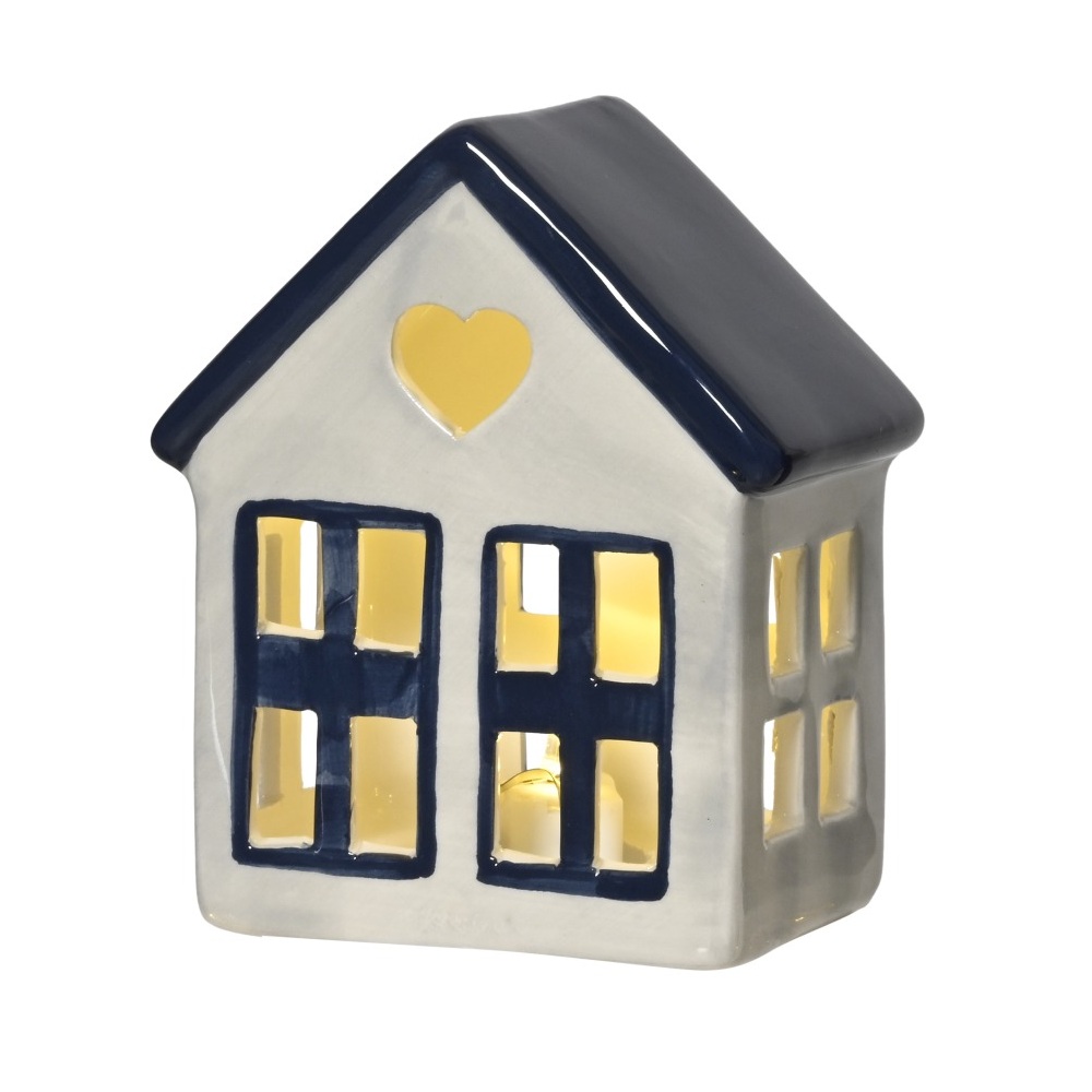 Διακοσμητικό Σπιτάκι LED Δολομίτης Λευκό Με Μπλε Παράθυρα Και Καρδιά 8,5x3x10εκ Lumineo 871284-2 - 