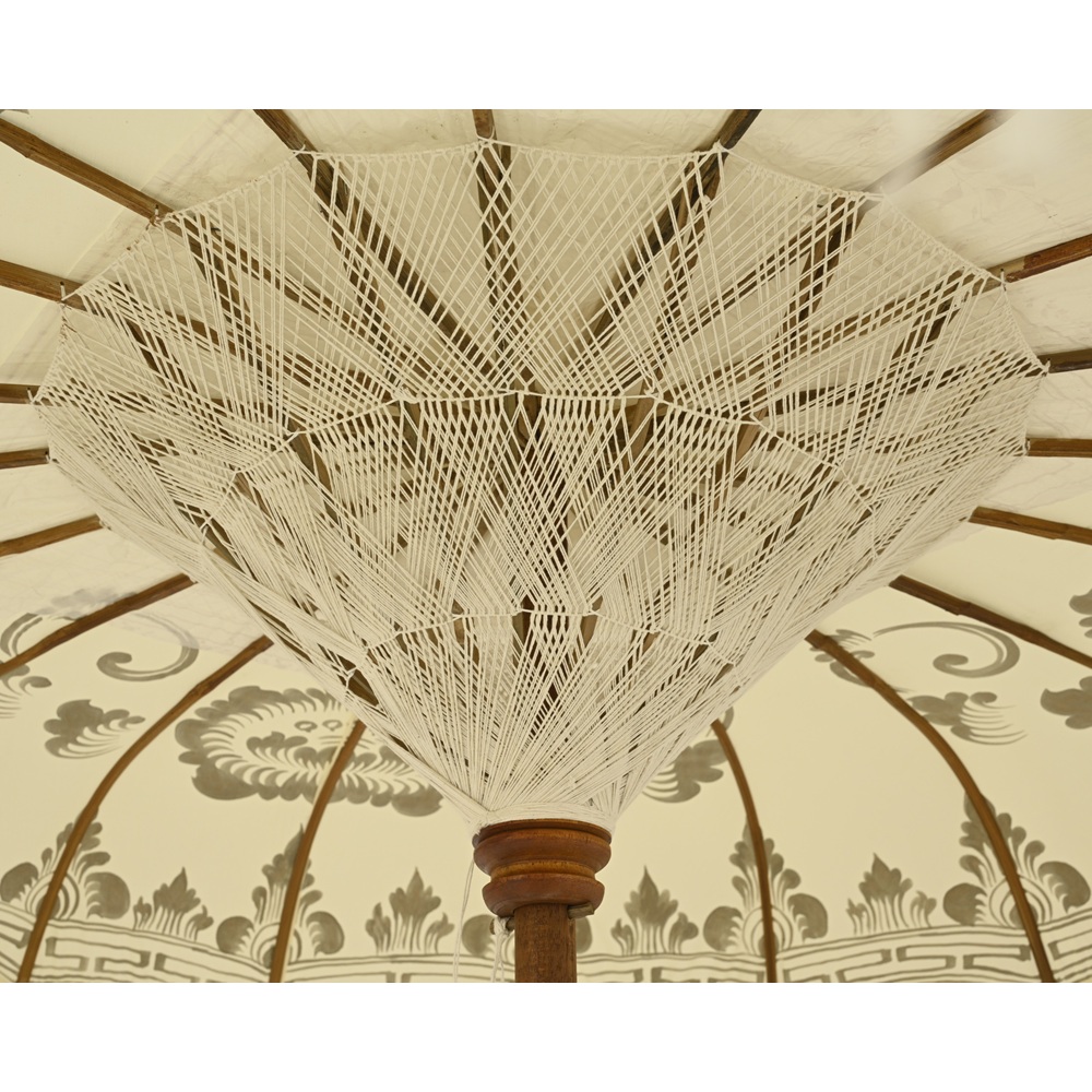 Ομπρέλα Εξωτερικού Χώρου Βαμβακερή Κρεμ Με Χρυσό Σχέδιο Και Κρόσσια Ø200x260εκ Kaemingk 872263 - 3