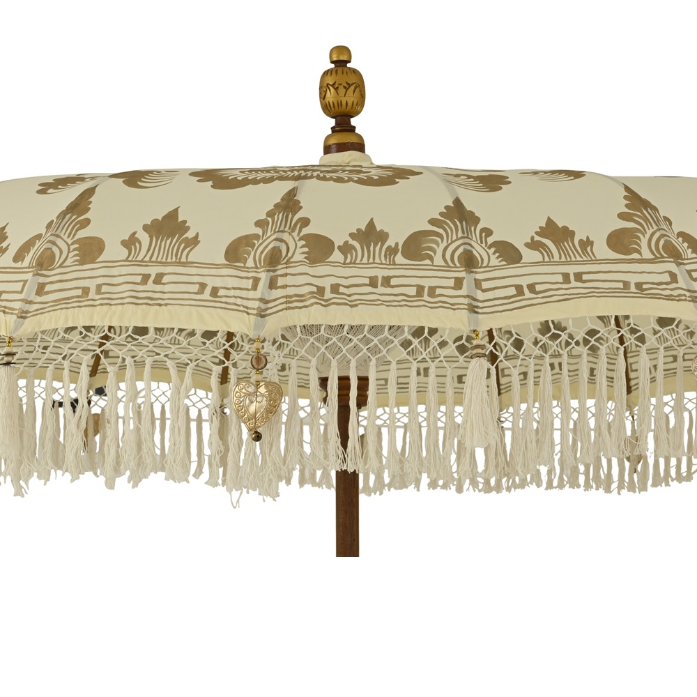Ομπρέλα Εξωτερικού Χώρου Βαμβακερή Κρεμ Με Χρυσό Σχέδιο Και Κρόσσια Ø200x260εκ Kaemingk 872263 - 4