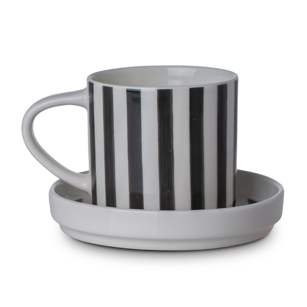 Κούπα New Bone 300ml Μαύρη με Πιατάκι Hand Lines Estia 07-35426 - 