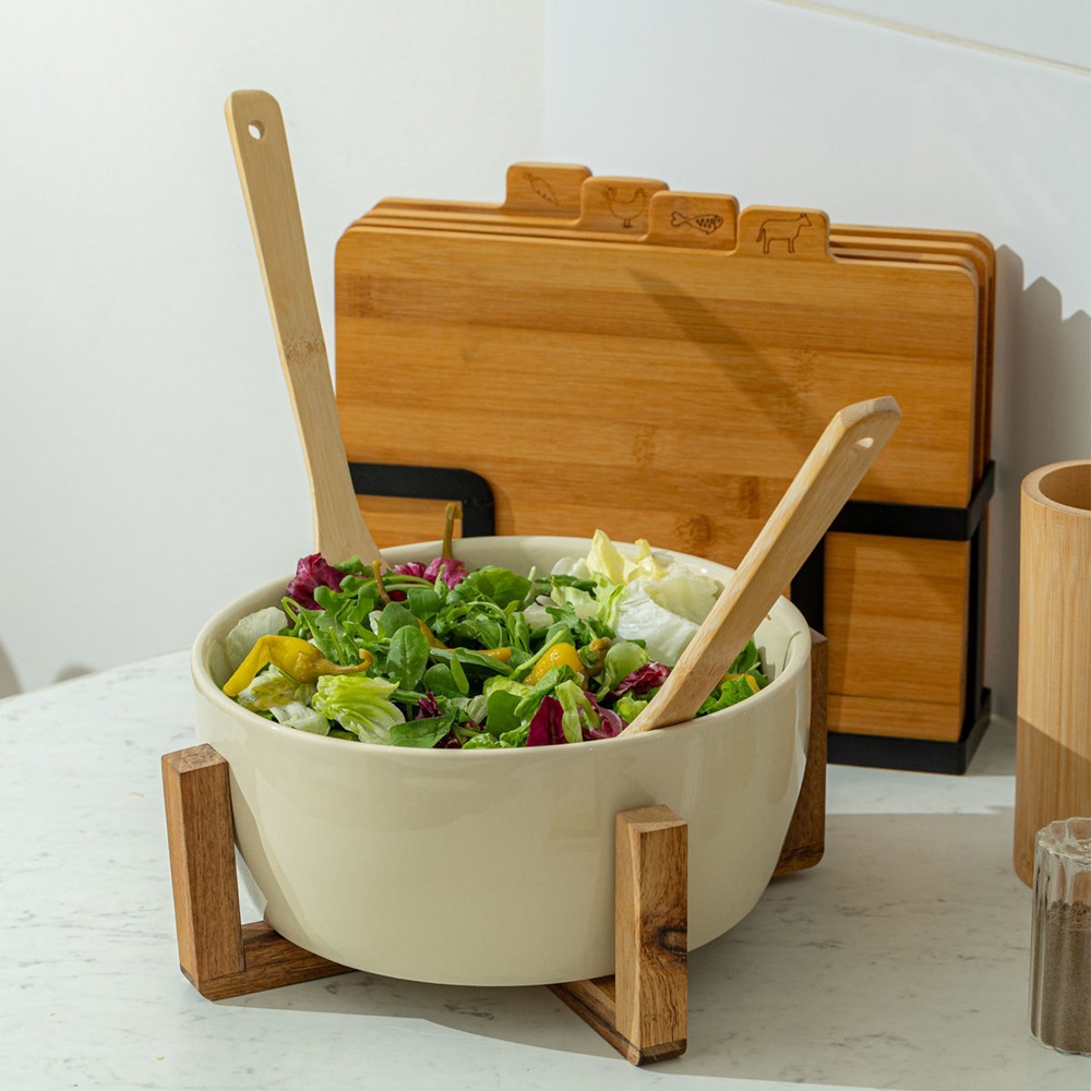 Σαλατιέρα Ivory 28cm με Βάση Ακακίας Allure Estia 01-25014 - 4