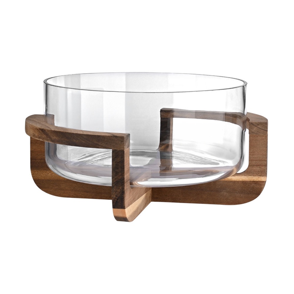 Σαλατιέρα Γυάλινη 30cm με Βάση Ακακίας Allure Estia 01-36621 - 