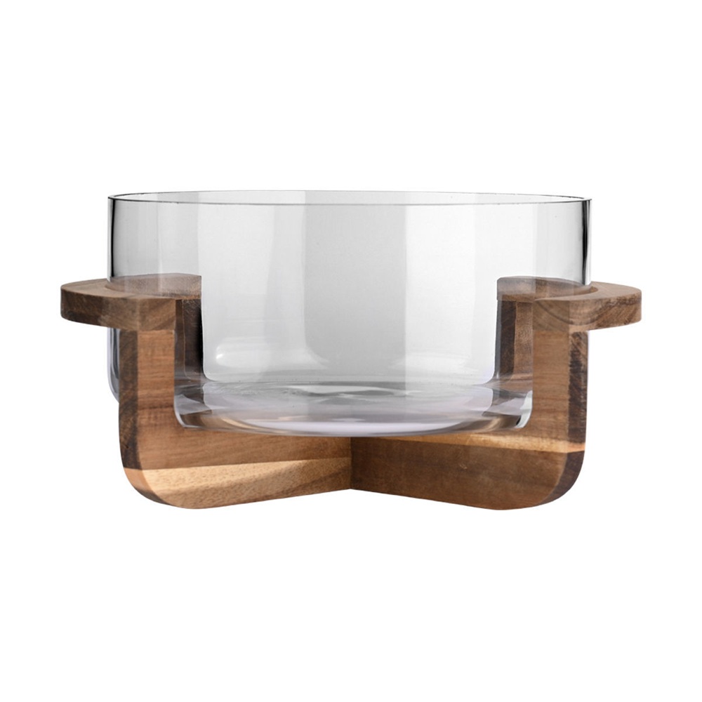 Σαλατιέρα Γυάλινη 30cm με Βάση Ακακίας Allure Estia 01-36621 - 2