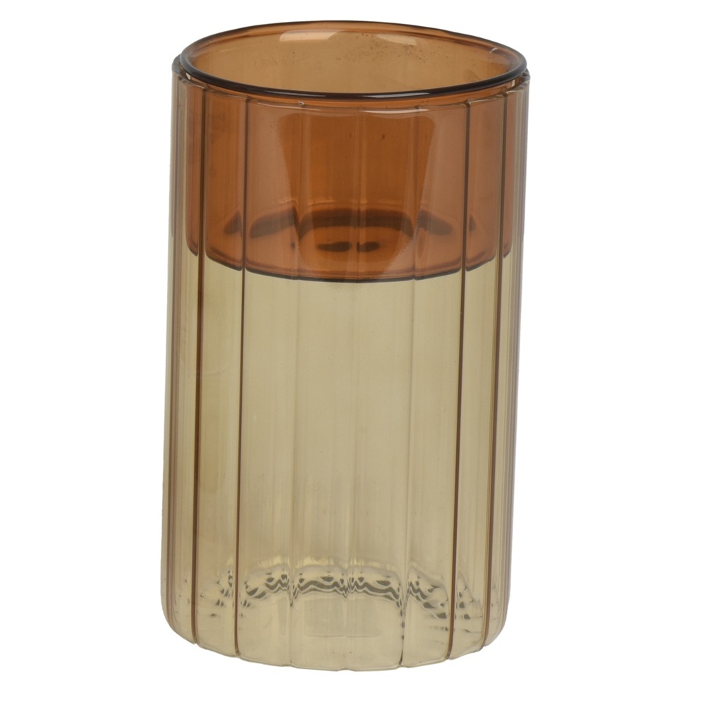 Κηροπήγιο Ρεσώ Γυάλινο Με Ραβδώσεις Μελί-Καφέ Ø9,1x14,8εκ Kaemingk 873250-3 - 