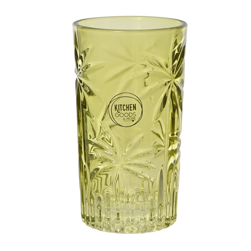 Ποτήρι Νερού Γυάλινο Διάφανο Πράσινο Palm Tree Design 320ml Kaemingk 873304-1 - 