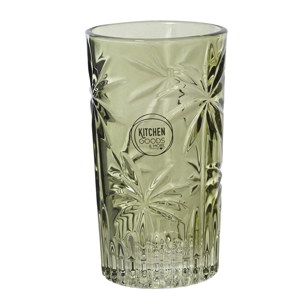 Ποτήρι Νερού Γυάλινο Διάφανο Σκούρο Πράσινο Palm Tree Design 320ml Kaemingk 873304-2 - 