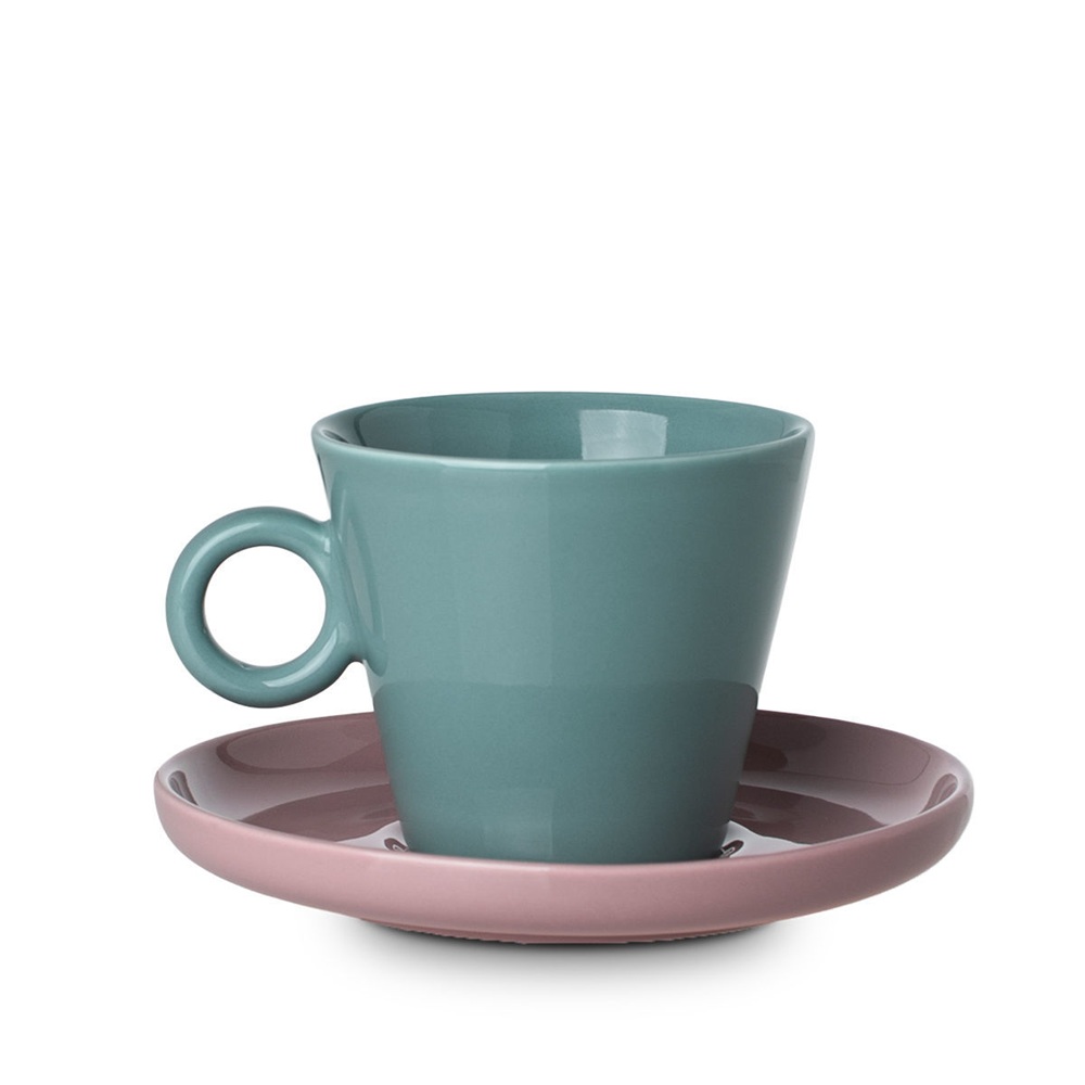 Φλυτζάνι Cappuccino New Bone Τιρκουάζ Ροζ 200ml Με Πιατάκι Estia Cream 07-35495 - 