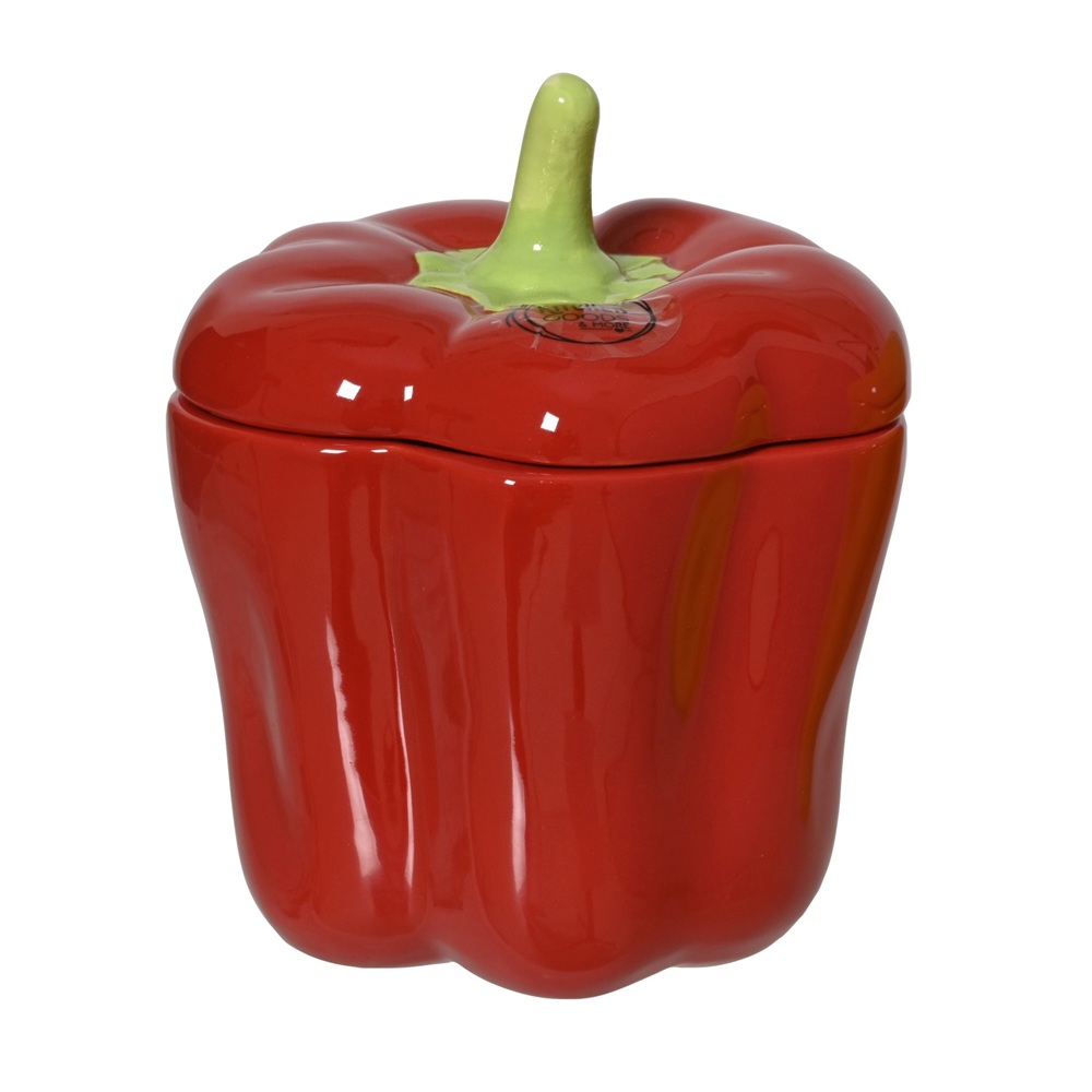 Δοχείο Αποθήκευσης Σχήμα Πιπεριάς Κόκκινο με Καπάκι Dolomite 15cm Decoris 873356-1 - 