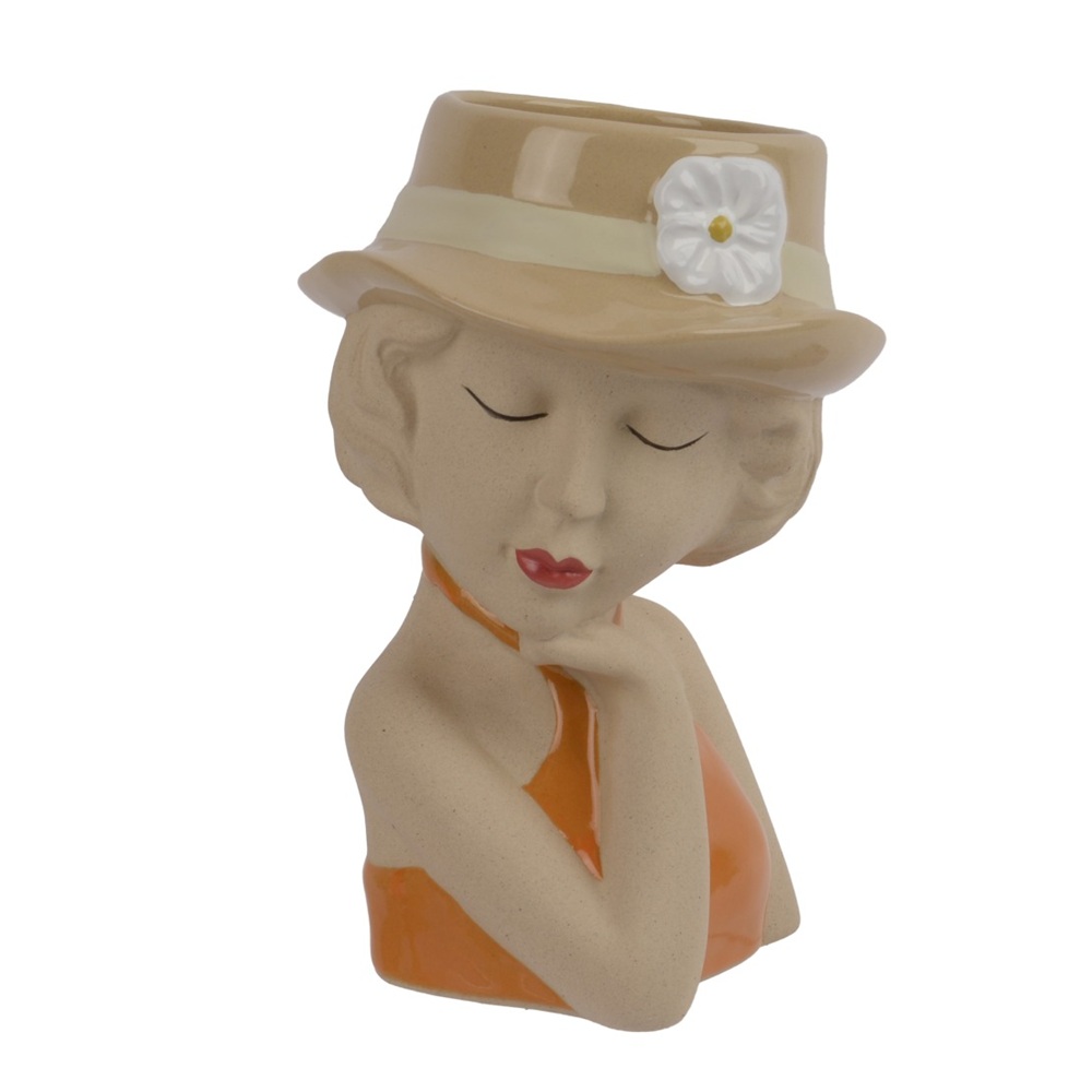 Κασπώ Stoneware Γυναικεία Φιγούρα Με Καπέλο Πορτοκαλί 11,1x10,5x15,5εκ 873460-2 - 