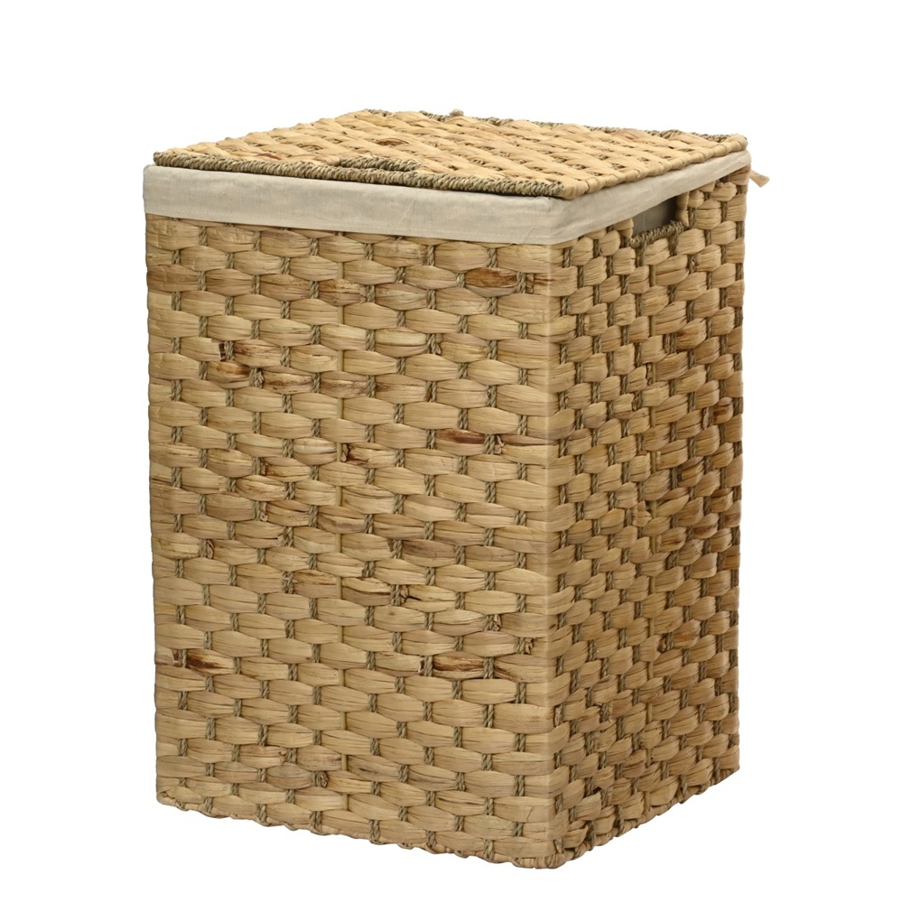 Καλάθι Αποθήκευσης Ορθογώνιο Water Hyacinth Με Καπάκι Και Υφασμάτινη Επένδυση 45x36x64cm Kaemingk 873972-1 - 