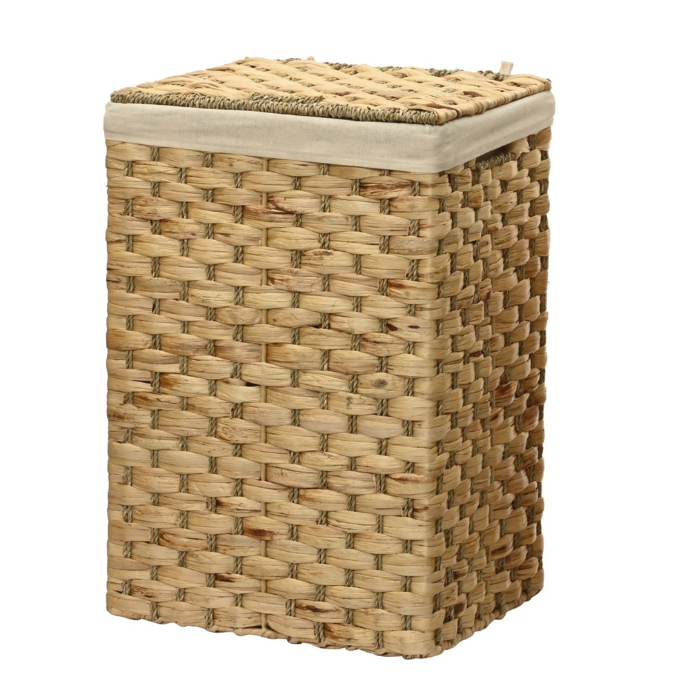 Καλάθι Αποθήκευσης Ορθογώνιο Water Hyacinth Με Καπάκι Και Υφασμάτινη Επένδυση 40x31x58cm Kaemingk 873972-2 - 