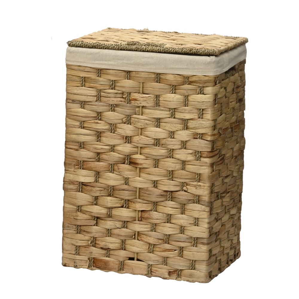 Καλάθι Αποθήκευσης Ορθογώνιο Από Water Hyacinth Με Καπάκι Και Υφασμάτινη Επένδυση 36x26x54cm Kaemingk 873972-3 - 
