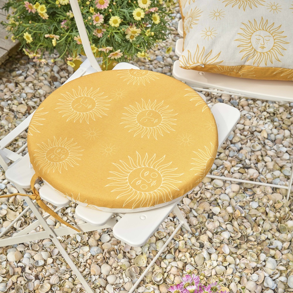 Μαξιλάρι Καρέκλας Στρογγυλό Polyester-Βαμβάκι Κίτρινο Sun Pattern 39x4cm Kaemingk 873981 - 2
