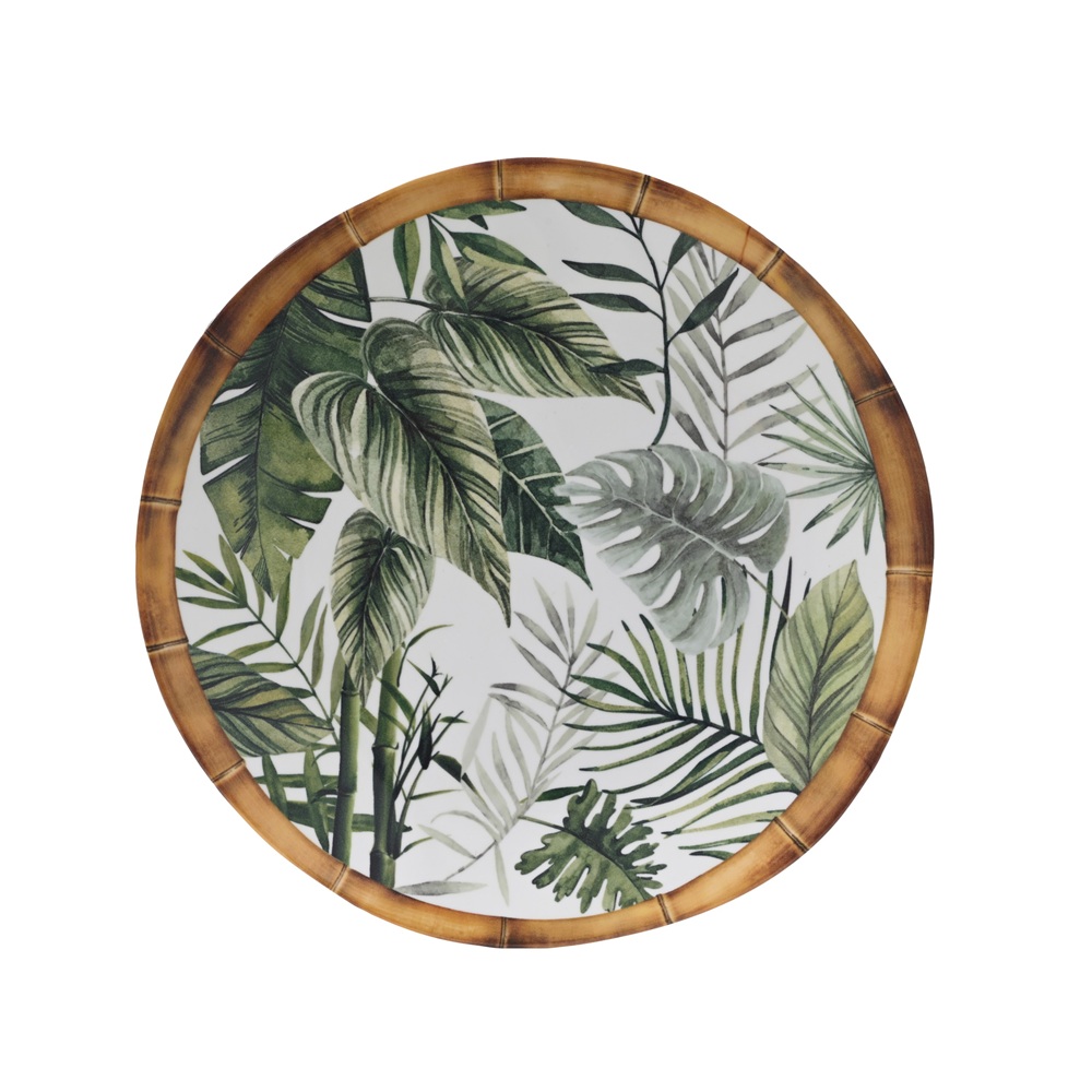 Πιάτο Φαγητού Μελαμίνη Στρογγυλό Bamboo Rim Leaf Pattern 26,5cm Kaemingk 874206 - 