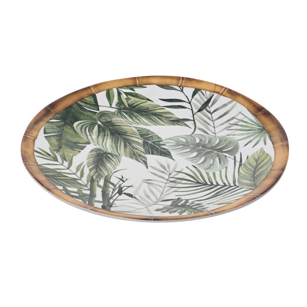 Πιάτο Φαγητού Μελαμίνη Στρογγυλό Bamboo Rim Leaf Pattern 26,5cm Kaemingk 874206 - 2