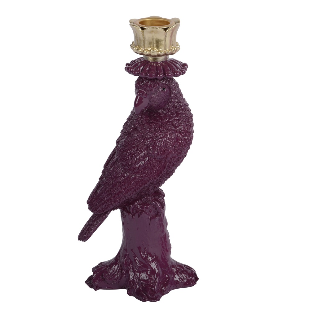 Κηροπήγιο Polyresin Παπαγάλος Μωβ-Χρυσό 7,5x9,5x21,5cm Kaemingk 874242-1 - 