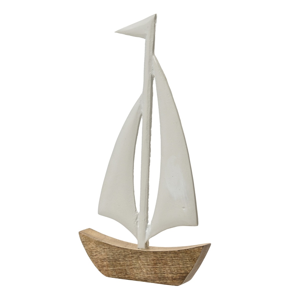 Διακοσμητικό Καραβάκι Αλουμίνιο Με Βάση Από Ξύλο Μάνγκο Λευκό 2,5x25x46εκ Kaemingk 874268 - 