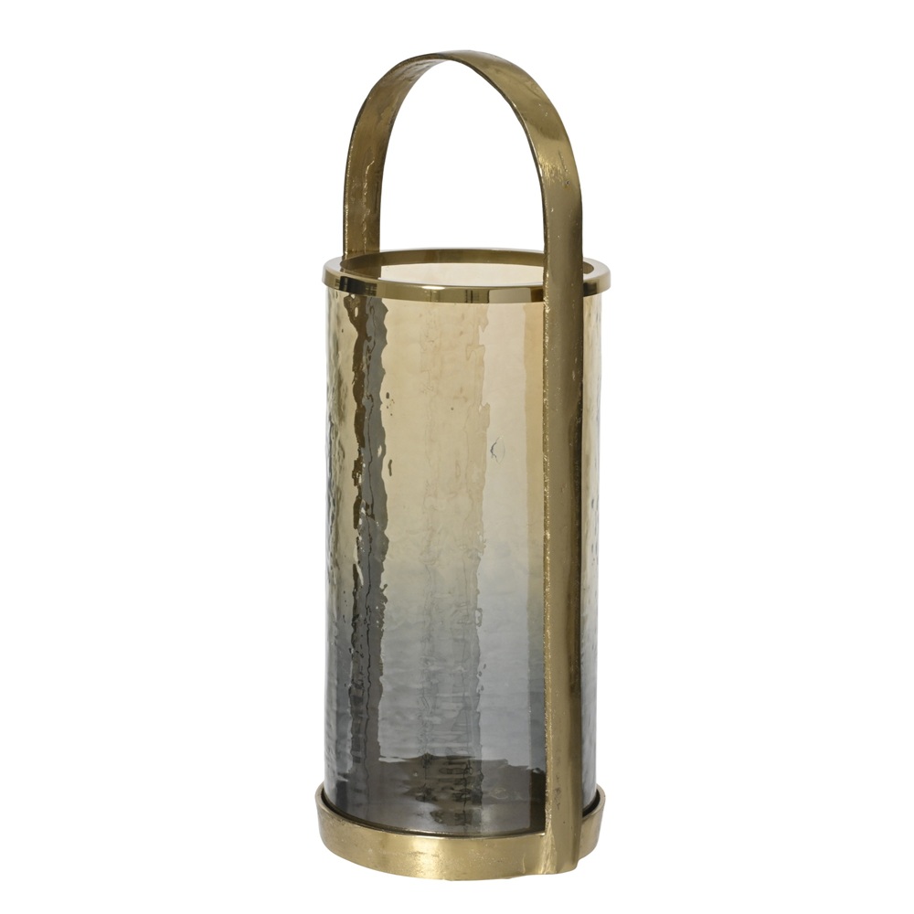 Κηροπήγιο Hurricane Αλουμίνιο Χρυσό Με Γυαλί Brown Gold Colorflow 18x51cm Kaemingk 874299 - 