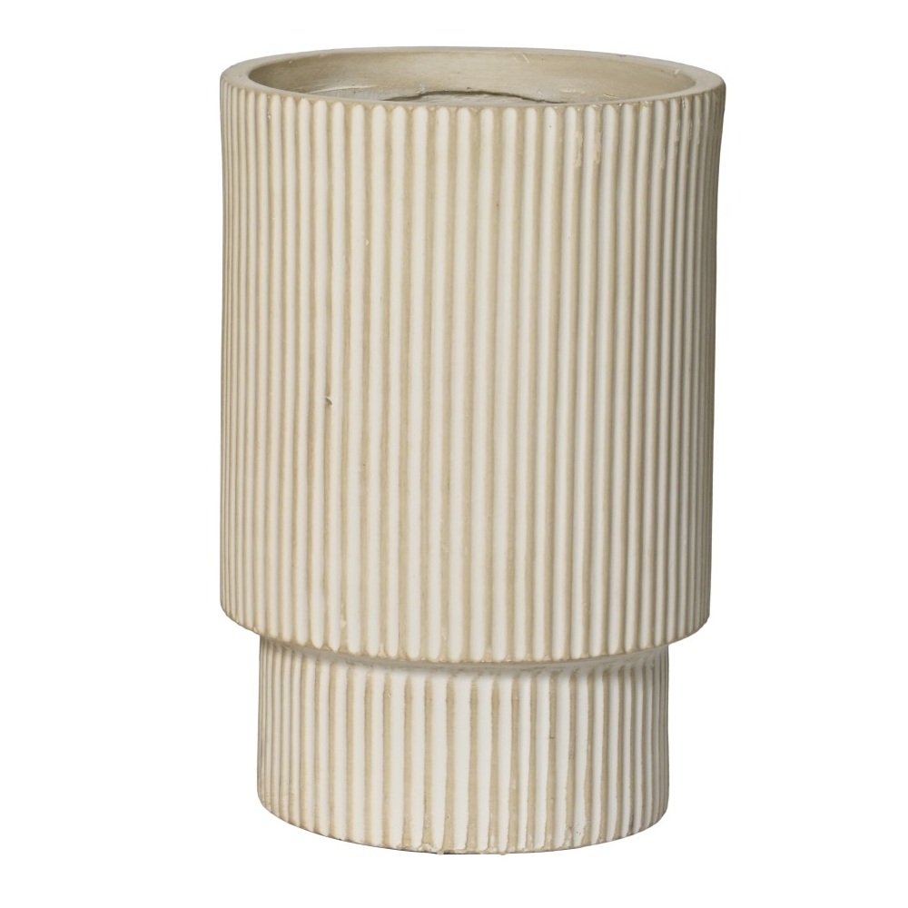 Γλάστρα Fibre Clay Στρογγυλή Ραβδωτή Μπεζ Ø24x36εκ Kaemingk Vince 890173-1 - 