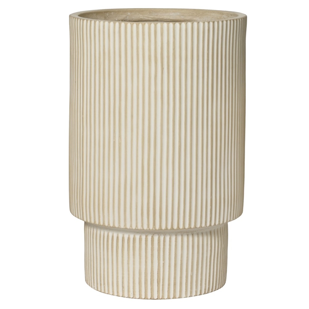Γλάστρα Fibre Clay Στρογγυλή Ραβδωτή Μπεζ Ø30,5x47,5εκ Kaemingk Vince 890173-2 - 