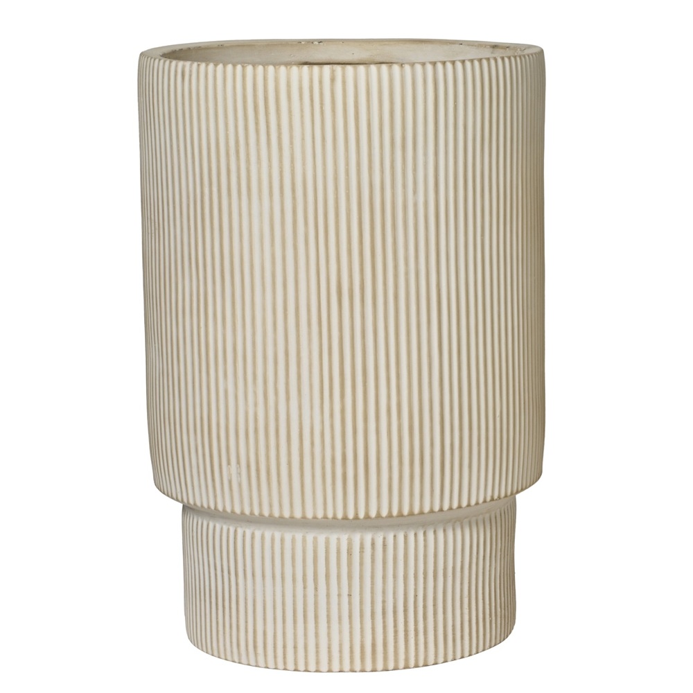 Γλάστρα Fibre Clay Στρογγυλή Ραβδωτή Μπεζ Ø37x55εκ Kaemingk Vince 890173-3 - 