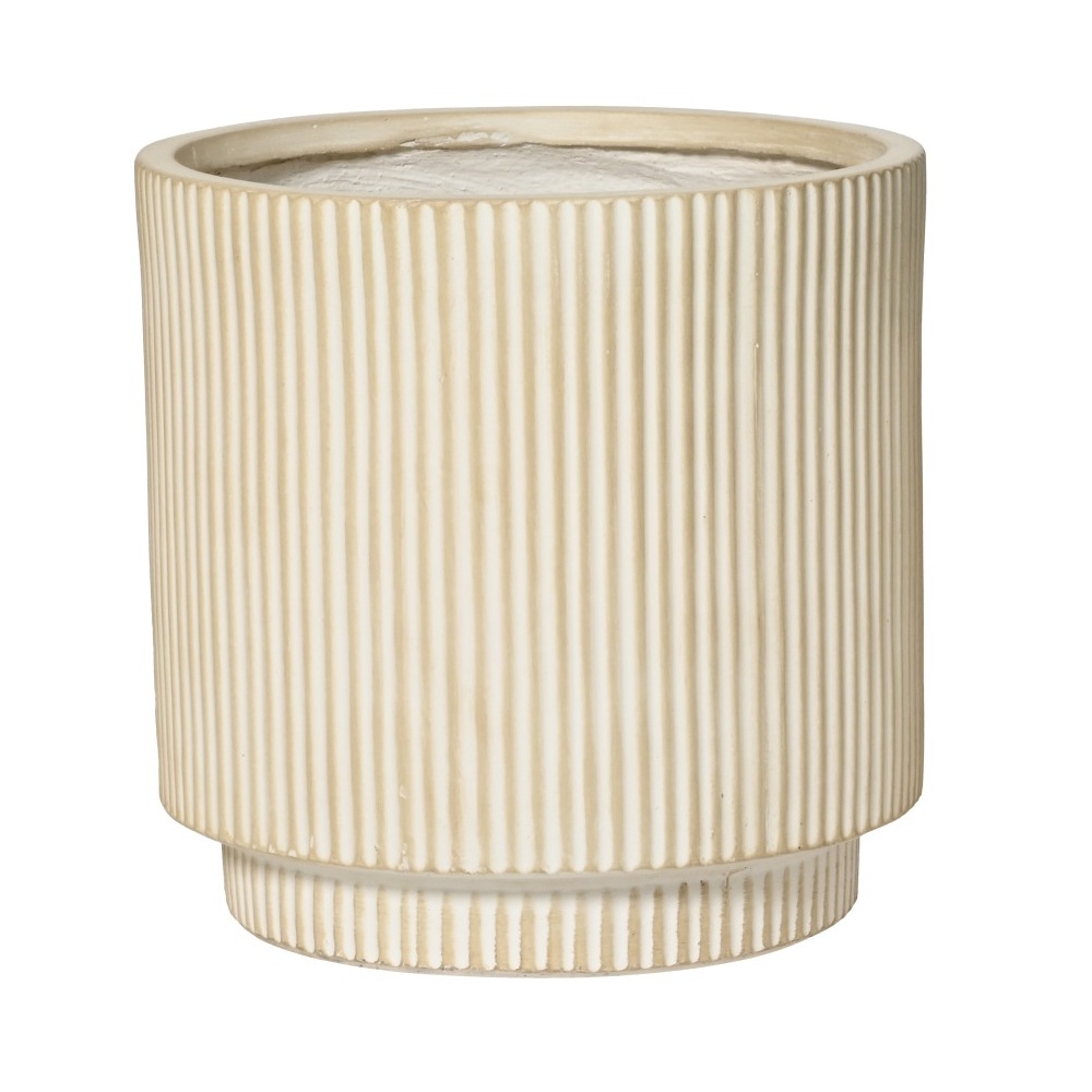 Γλάστρα Fibre Clay Στρογγυλή Ραβδωτή Μπεζ Ø30x30εκ Kaemingk Vince 890176-2 - 