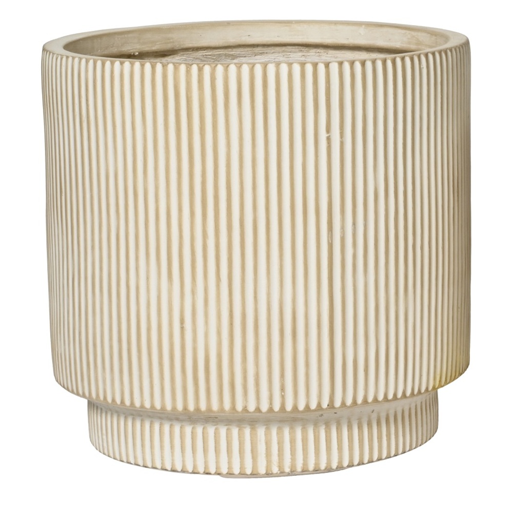 Γλάστρα Fibre Clay Στρογγυλή Ραβδωτή Μπεζ Ø37x37εκ Kaemingk Vince 890176-3 - 