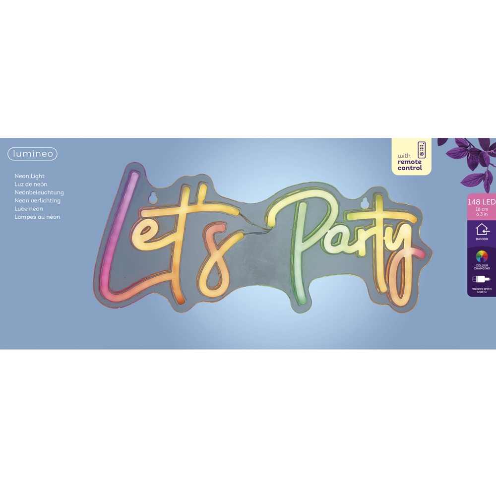 LED Neon Επιγραφή USB Let’s Party Colour Changing 41x18cm Lumineo 890413 - 2
