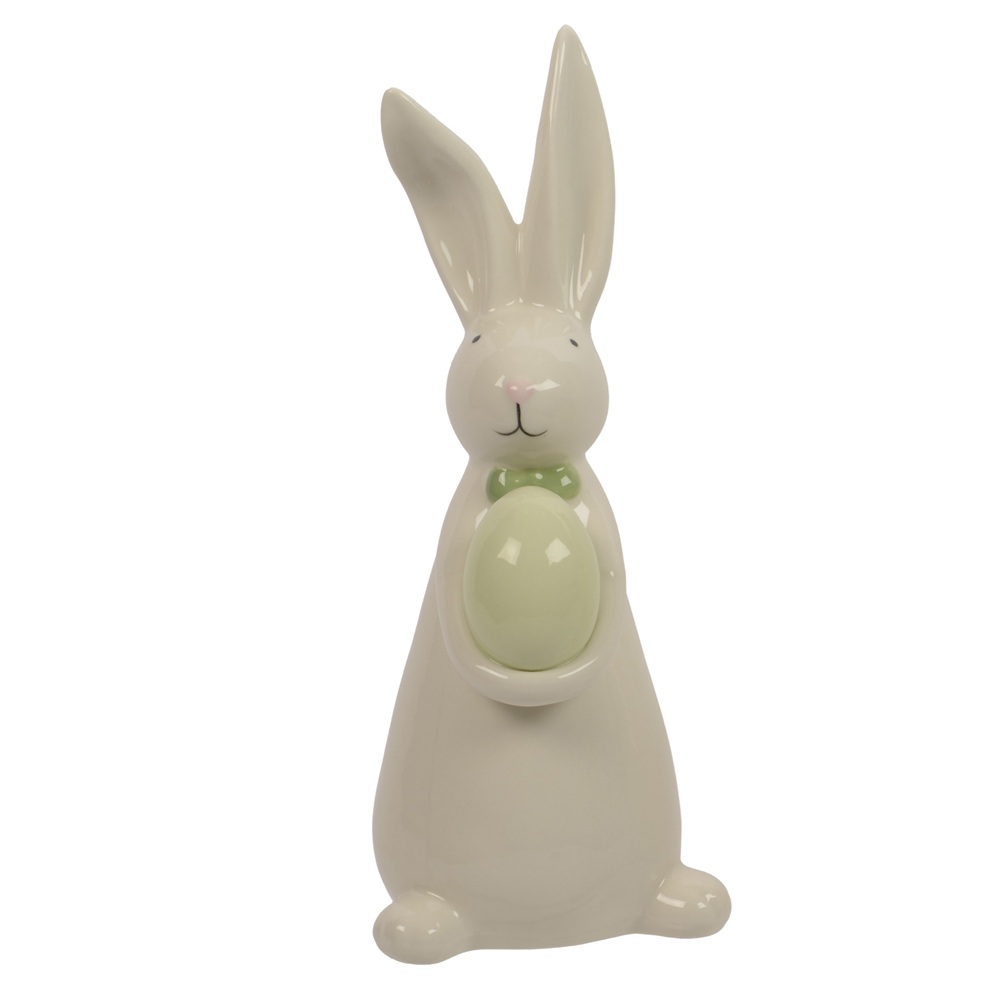 Διακοσμητικό Λαγουδάκι Πορσελάνη Γυαλιστερό Με Αυγό Πράσινο 9x8,5x23,5cm Kaemingk 891502-1 - 