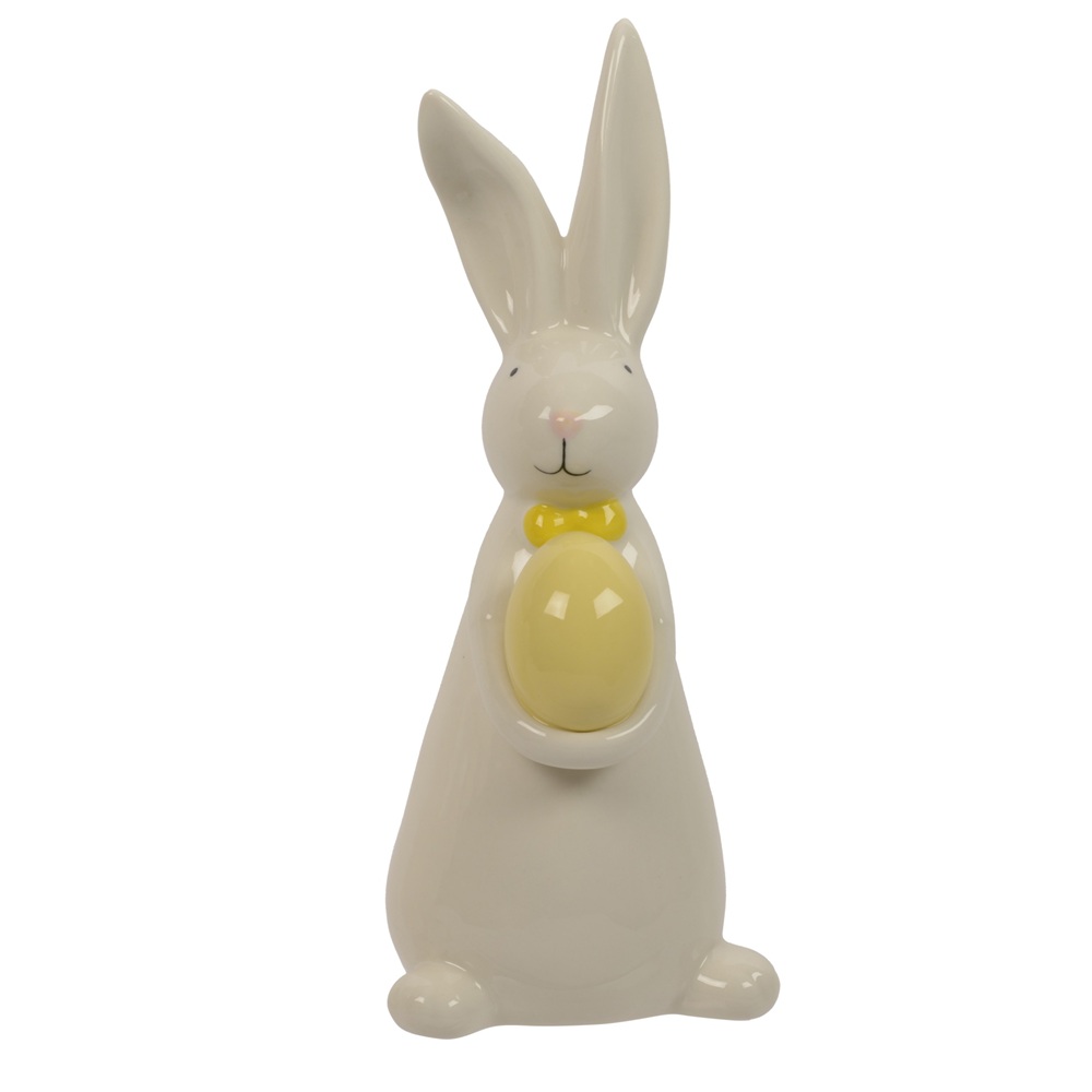 Διακοσμητικό Λαγουδάκι Πορσελάνη Γυαλιστερό Με Αυγό 9x8,5x23,5cm Kaemingk 891502-2 - 