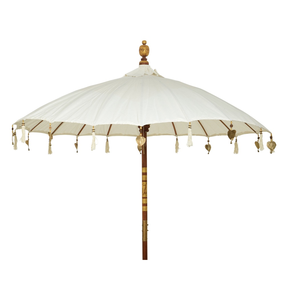 Παρασόλ Βαμβακερό Με Ξύλινο Σκελετό Μαόνι Εκρού Με Χρυσά Μεταλλικά Στολίδια Ø200x255εκ Kaemingk 891778 - 