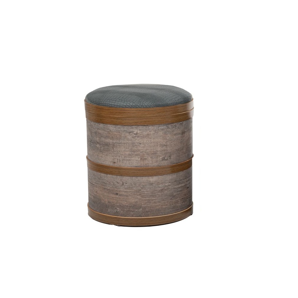 Σκαμπό Ξύλινο Καφέ Με Δερματίνη Γκρι & Αποθηκευτικό Χώρο 39x39x45cm Ai Decoration 85329-1 - 