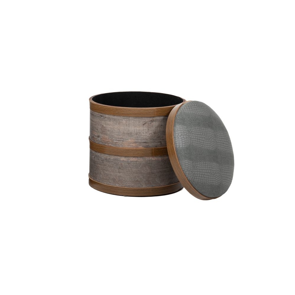 Σκαμπό Ξύλινο Καφέ Με Δερματίνη Γκρι & Αποθηκευτικό Χώρο 39x39x45cm Ai Decoration 85329-1 - 2