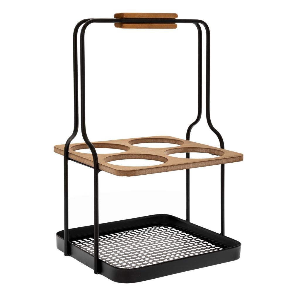 Μπουκαλοθήκη Μεταλλική Μαύρη 4 Θέσεων Με Ξύλινες Λεπτομέρειες 25,5x24x40cm Ai Decoration 88189 - 