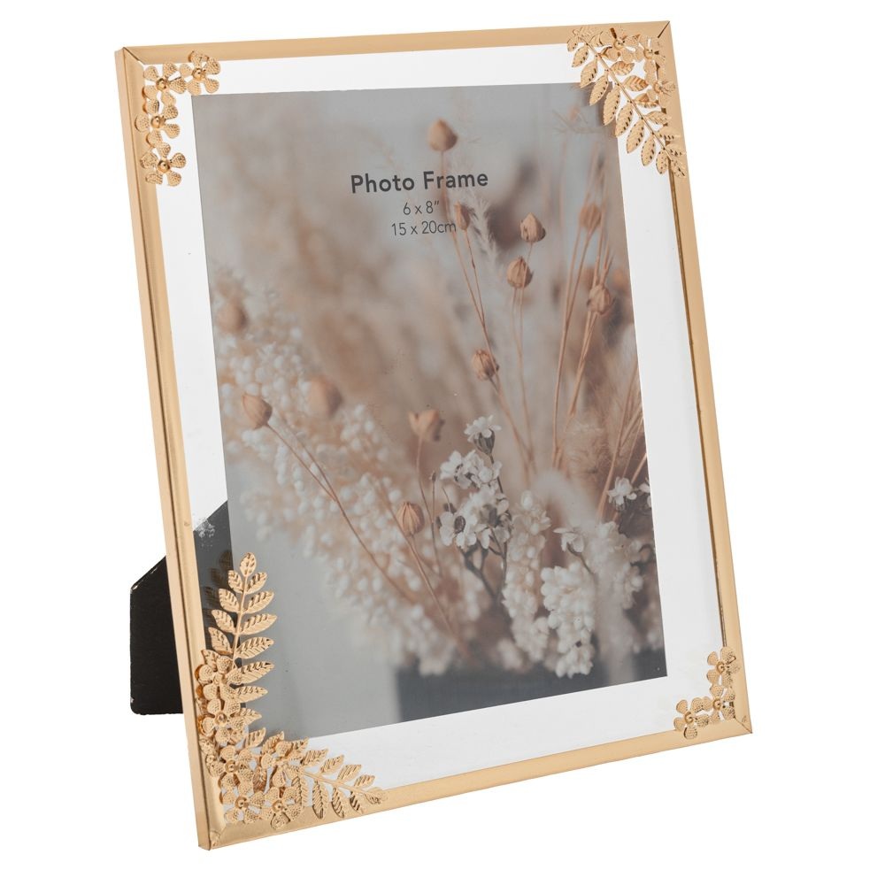 Κορνίζα Μεταλλική Χρυσή 15x20cm Με Ανάγλυφα Λουλούδια & Στρας Ai Decoration 89380 - 