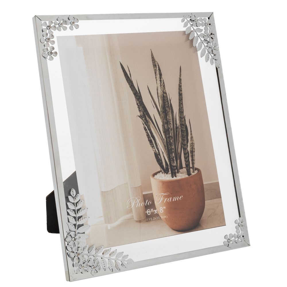 Κορνίζα Μεταλλική Ασημί 15x20cm Με Ανάγλυφα Λουλούδια & Στρας Ai Decoration 89385 - 