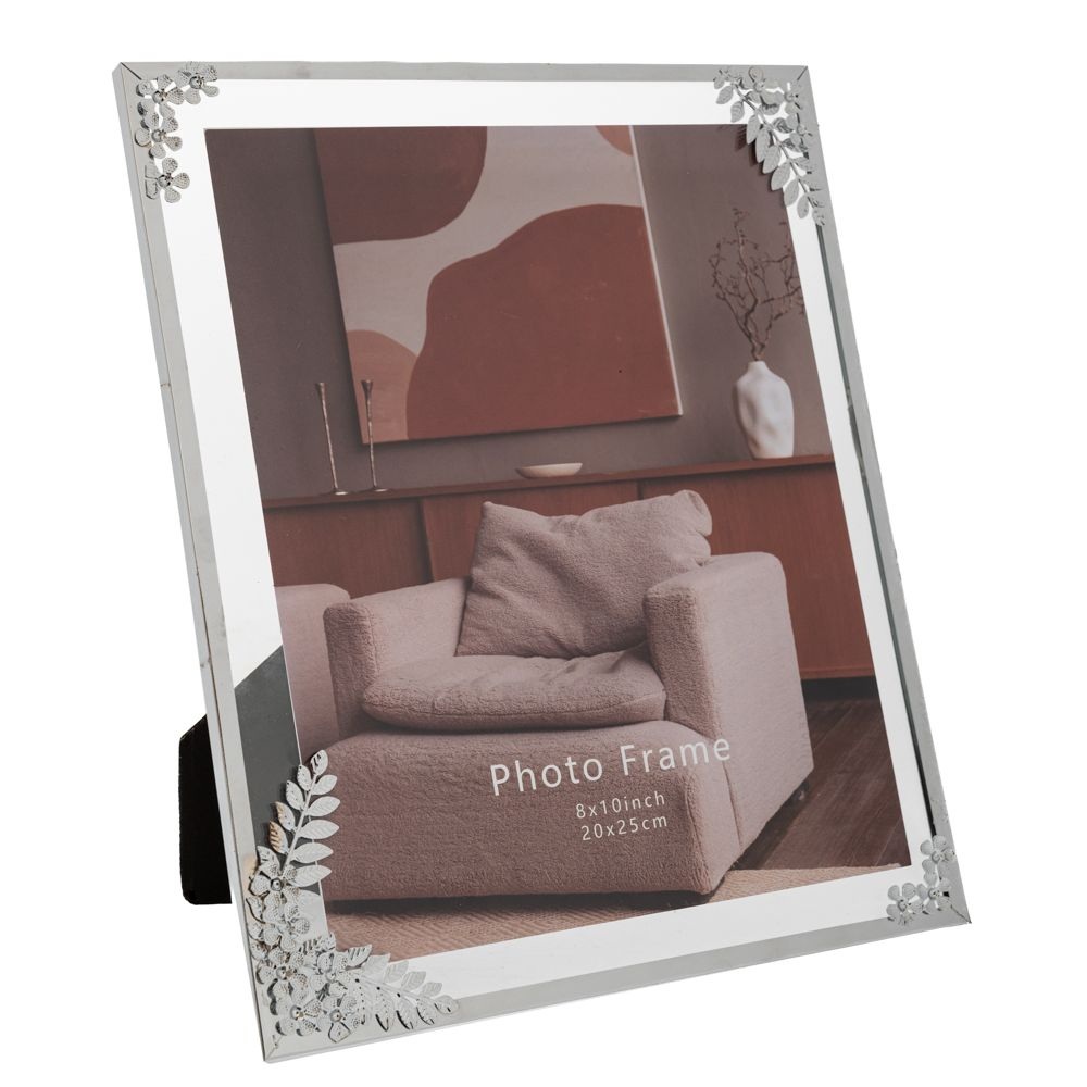 Κορνίζα Μεταλλική Ασημί 20x25cm Με Ανάγλυφα Λουλούδια & Στρας Ai Decoration 89386 - 