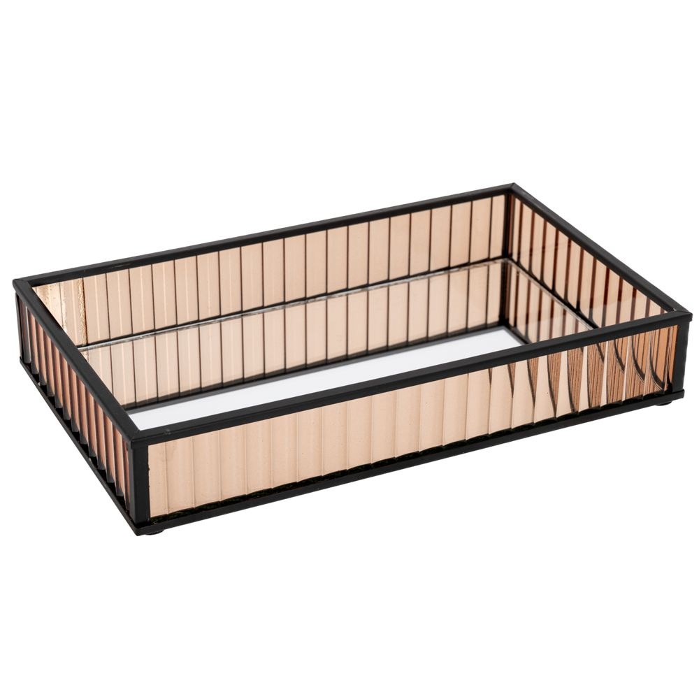 Δίσκος Γυάλινος Μελί 15x25cm Με Καθρέπτη Και Μαύρο Μεταλλικό Πλαίσιο Ai Decoration 89395 - 