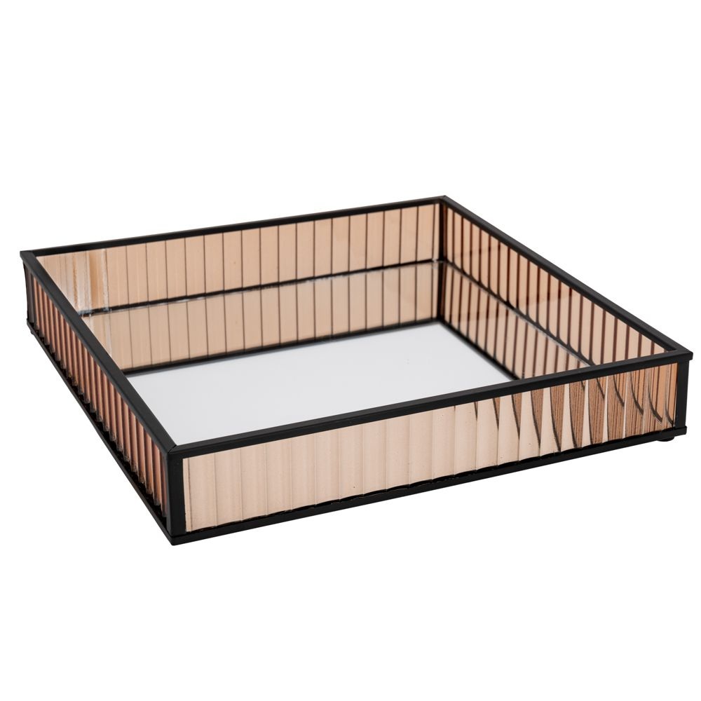 Δίσκος Γυάλινος Μελί 25x25cm Με Καθρέπτη Και Μαύρο Μεταλλικό Πλαίσιο Ai Decoration 89397 - 