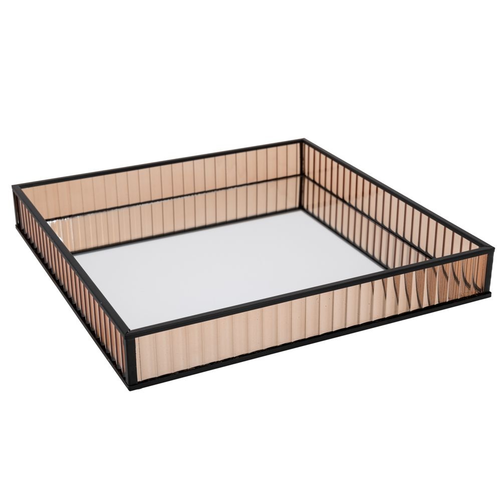 Δίσκος Γυάλινος Μελί 30x30cm Με Καθρέπτη Και Μαύρο Μεταλλικό Πλαίσιο Ai Decoration 89398 - 