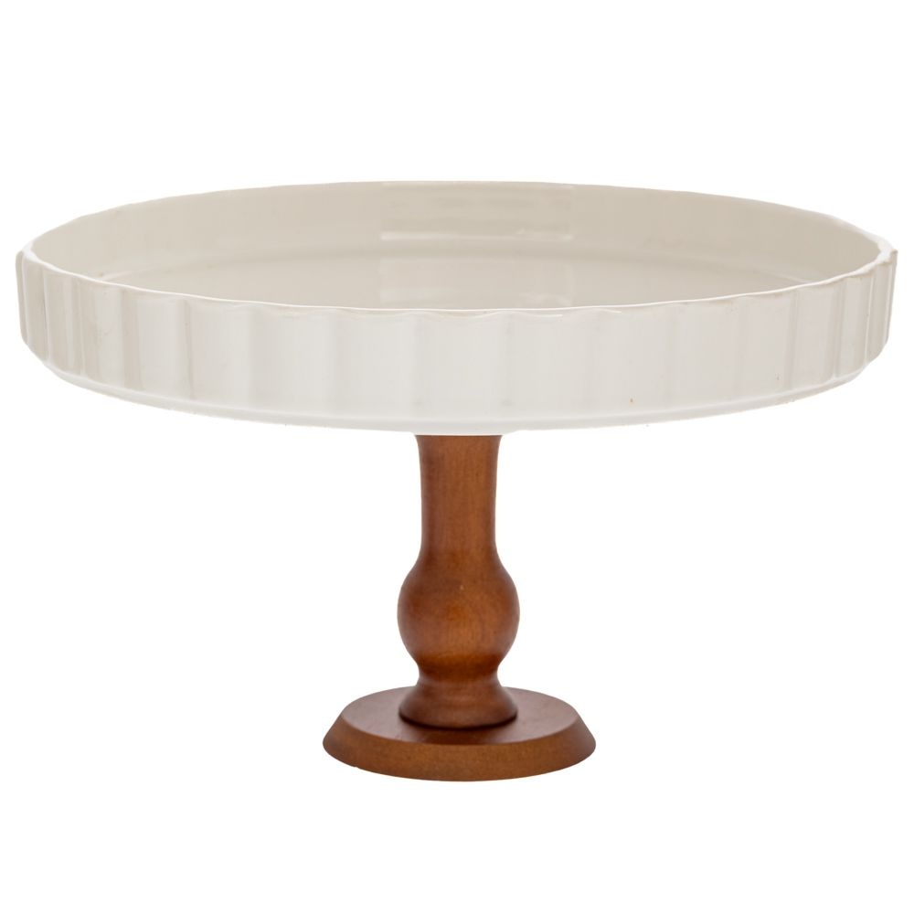 Δίσκος Σερβιρίσματος Κεραμικός με Bamboo Πόδι Στρογγυλός Φ27,5x16εκ Ai Decoration 91924 - 