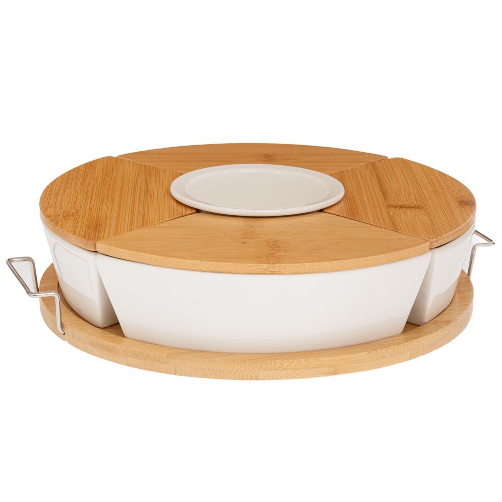 Ορντεβιέρα Κεραμική Λευκή με Bamboo Βάση και Καπάκια Φ32x7εκ Ai Decoration 91925 - 