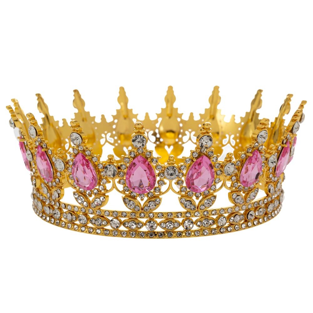 Κορώνα Μεταλλική Χρυσή με Ροζ Πέτρες 14x5cm Ai Decoration 92022 - 