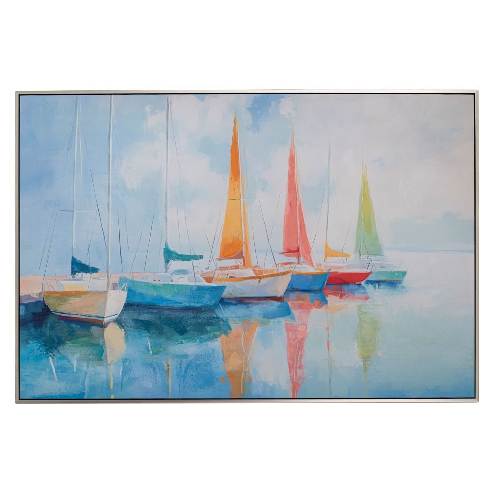 Πίνακας Καμβάς Τυπωμένος Boats με Μαύρη/Ασημί Κορνίζα Πολύχρωμος 120x80εκ Ai Decoration 92700 - 